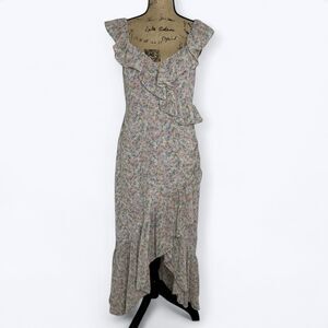 ASTR Floral Ruffle Maxi Dress Sz L Asymmetrical Hem Lilac Cottagecore Romantic